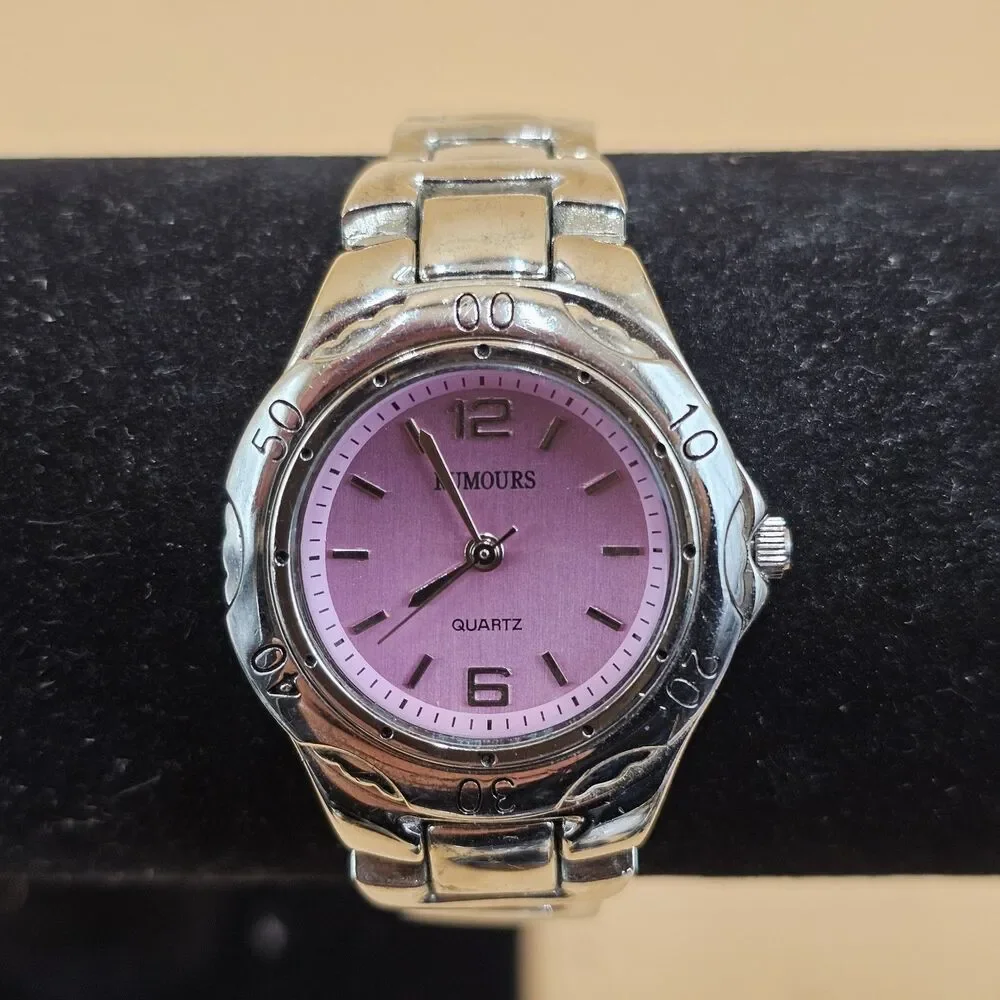 Vintage Rumours Silver Tone Women's Bracelet Watch Pink Dial Quartz New Battery
